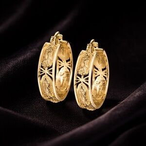 10K Gold Virgin Mary Guadalupe Hoop Earrings